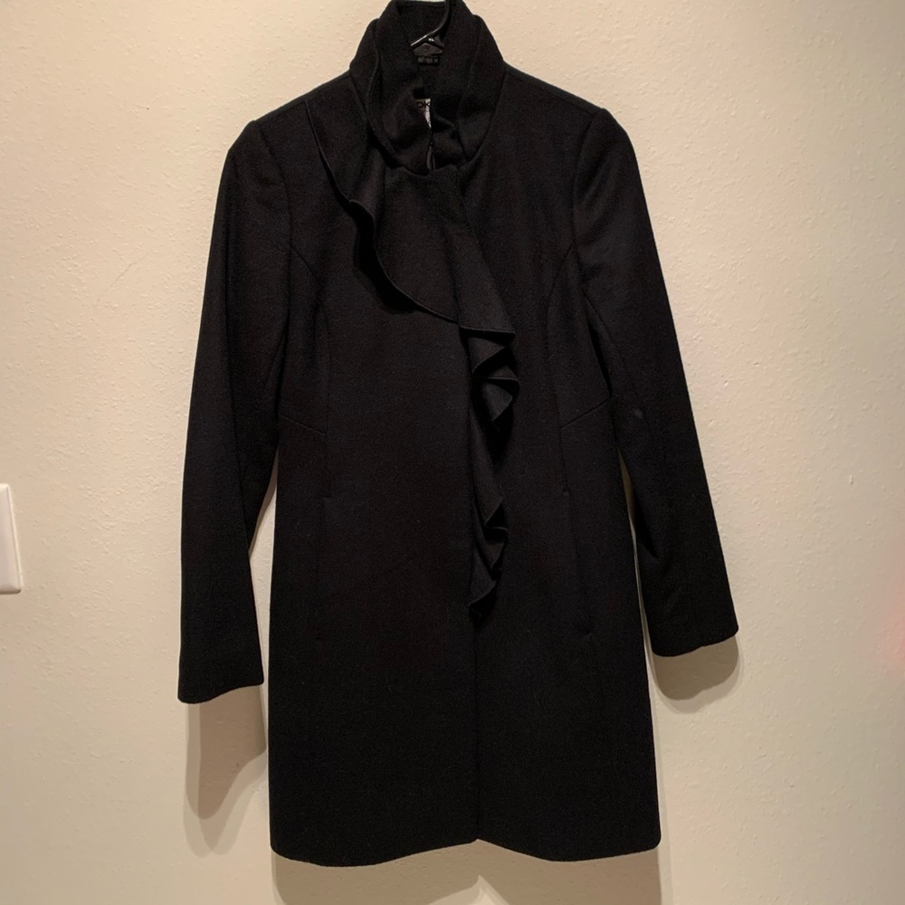 DKNY black wool long coat size 2P